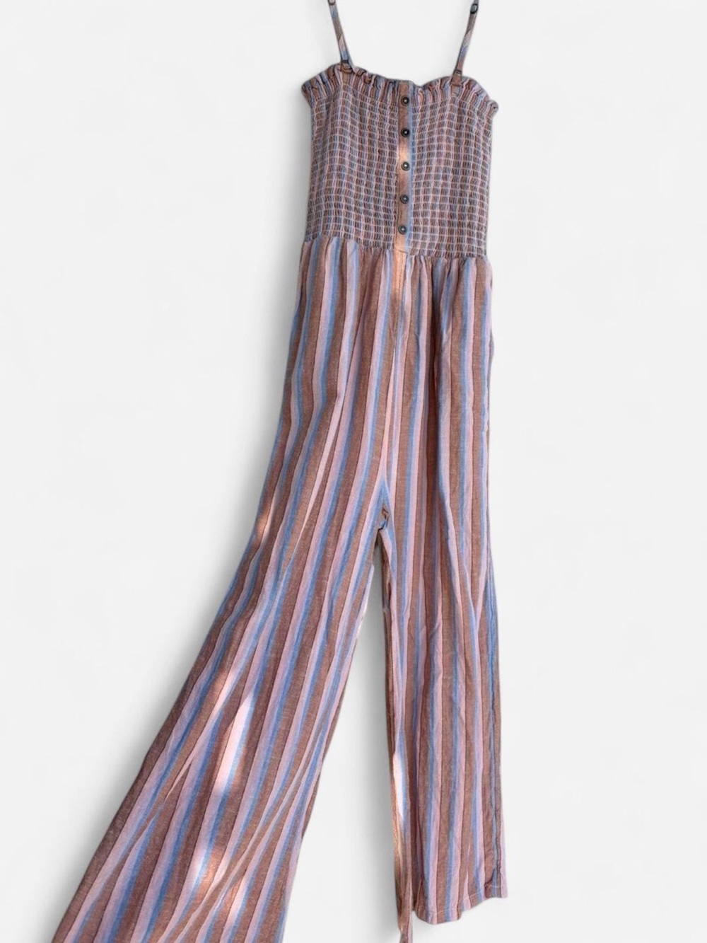 BILLABONG Striped Smocked Jumpsuit in dusty Orange & Blue Summer Beach